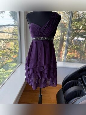 LIKE NEW Purple One-Shoulder Embellished Cocktail Dress 2 Wedding Guest